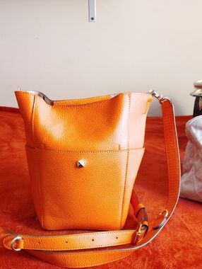 Henri Bendel Orange Leather Crossbody Tote Bag with Removable Strap